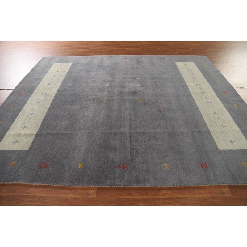 Tribal Gray Gabbeh Oriental Area Rug Hand-Knotted Wool Carpet - 8'1"x 9'11"