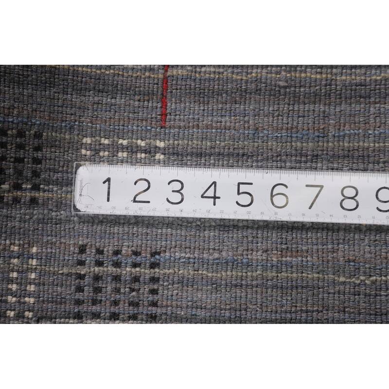 Striped Gray Gabbeh Oriental Area Rug Hand-Knotted Wool Carpet - 5'0"x 7'11"