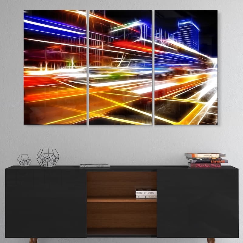 Designart 'High Speed Traffic Trails' Cityscape Digital Art Metal Wall Art
