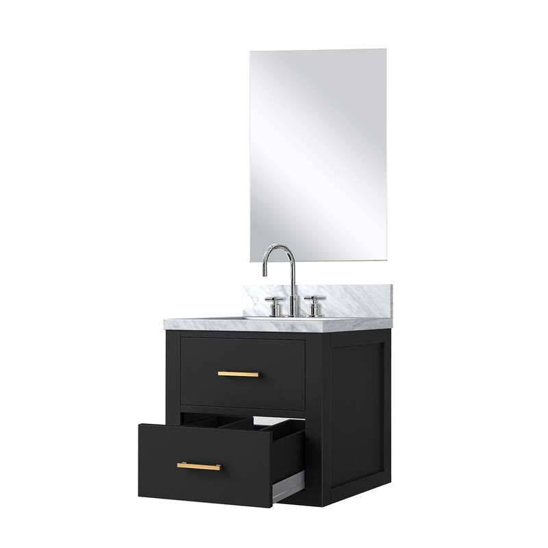 Single Bathroom Vanity 20" W x 18" D, Acrylic Countertop, 18" Frameless Mirror, Chrome Gooseneck Faucet Set