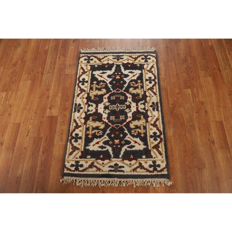 Geometric Oushak Oriental Foyer Rug Hand-Knotted Wool Carpet - 2'0"x 3'0"