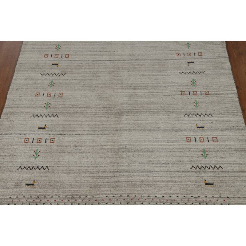 Tribal Gabbeh Indian Area Rug Bedroom Grey Handmade Wool Carpet - 5'0" x 7'9"