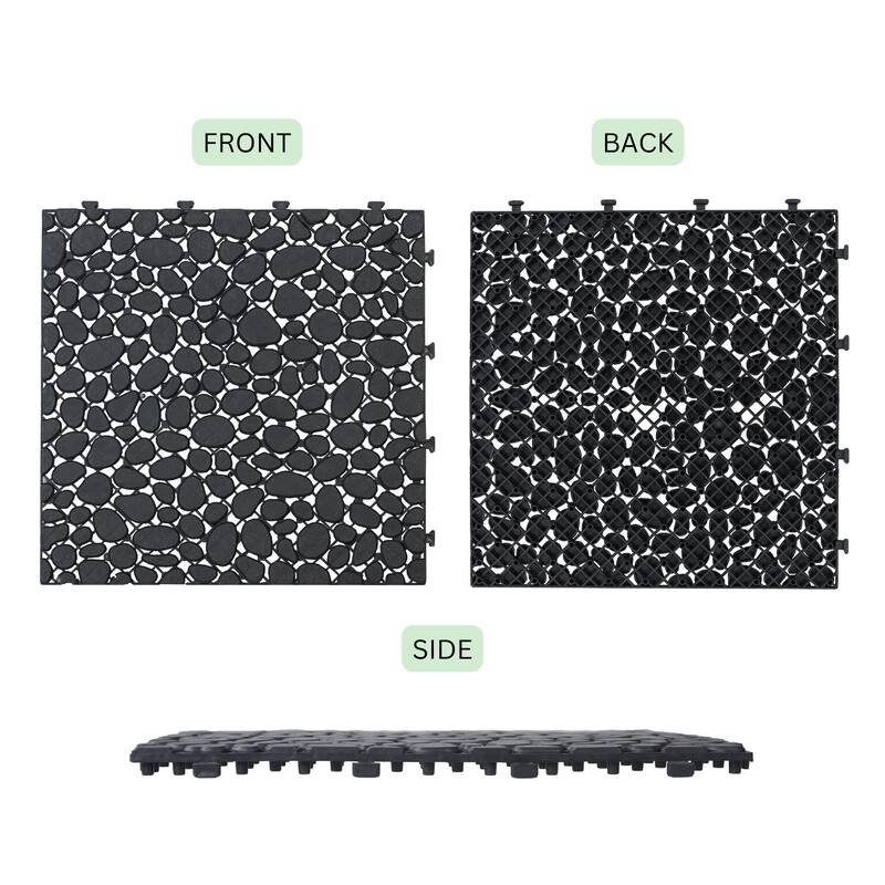 12 x 12 Inch Interlocking Deck Tiles,Bathroom Shower Balcony Porch Weight Capacity Upto 440 LBS,Pebble Stone Pattern Pack of 12