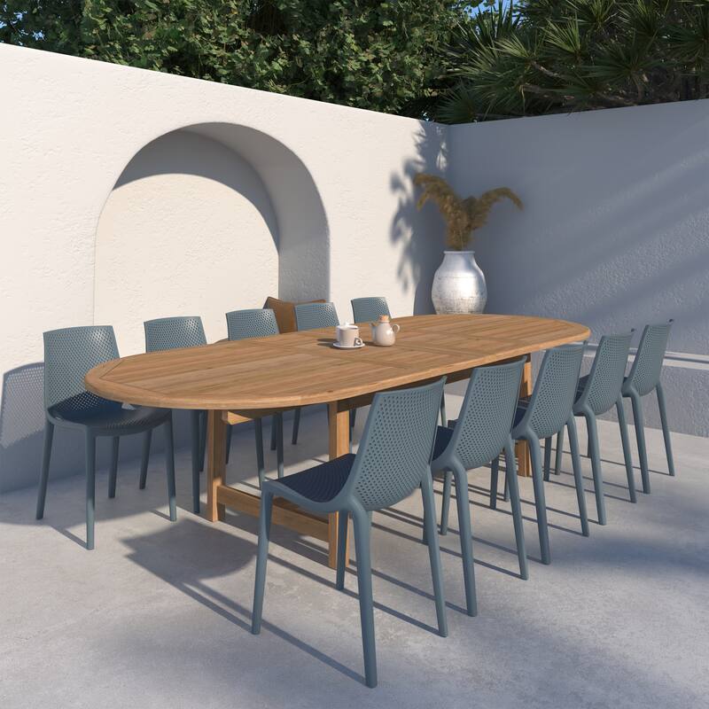 Amazonia 11pc Outdoor Patio Teak and Resin Dining Set - Grey Chairs