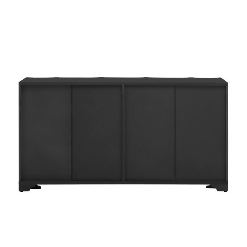 4-Door Sideboard Adorned with Linear Accents and Multi-Layered Pine Veneer Design Elements,Suitable for Living Rooms