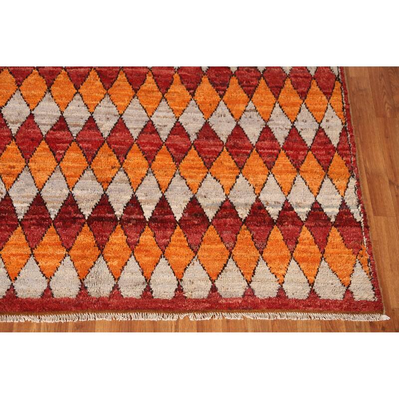 Orange Trellis Moroccan Oriental Area Rug Hand-Knotted Wool Carpet - 6'4" x 9'9"