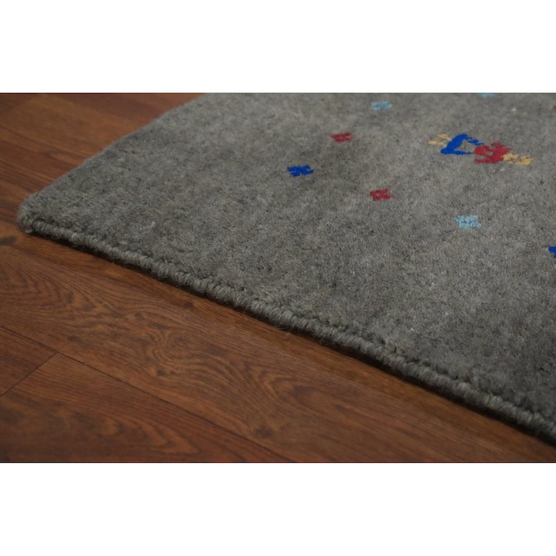 Hand Knotted Oriental 100% Wool Carpet Tribal Animal Pictorial Greys & Charcoal Gabbeh Area Rug - 10' 1'' X 8' 3''