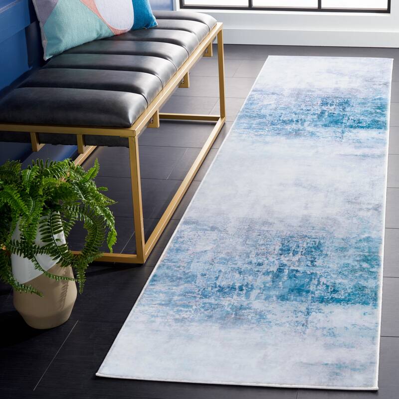 SAFAVIEH Tacoma Machine Washable Slip Resistant Norah Modern Abstract - 2' 6" x 12' - Grey/Blue - Runner