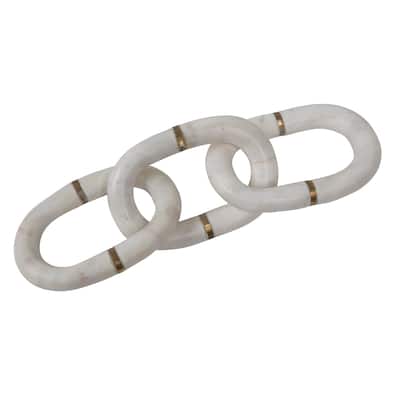 Marcille Hand Cut White Banswara Marble 3 Link Chain Tabletop DÃ©cor