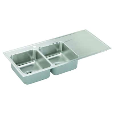 Elkay Lustertone Classic 48-In 18 Gauge Stainless Steel Double-Bowl Drop-In Sink - Single hole