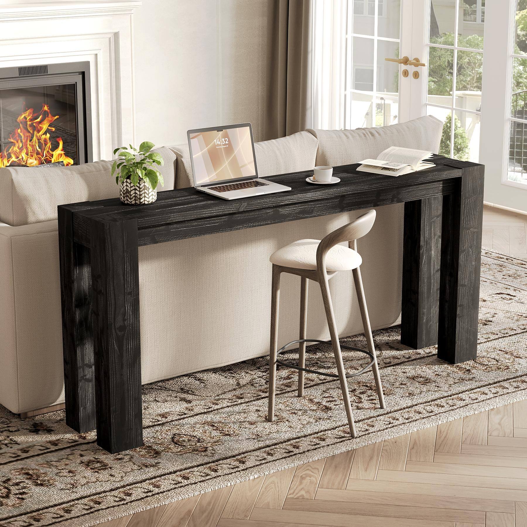 Solid Wood Console Table 70.9-Inch Long Narrow Sofa Table Behind