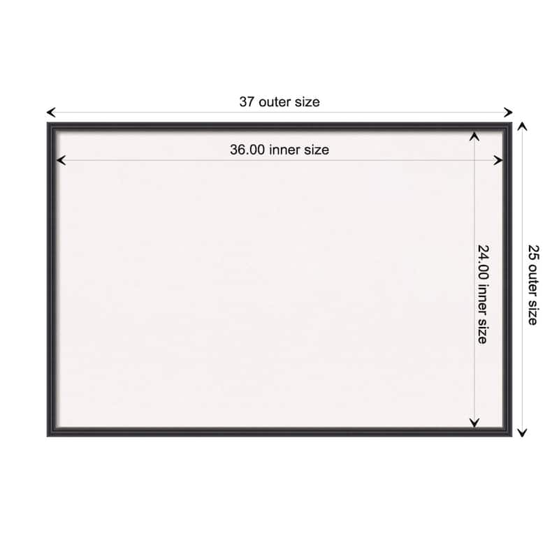 Stylish Black Narrow Wood Framed White Corkboard Bulletin Board - Board Size 36x24