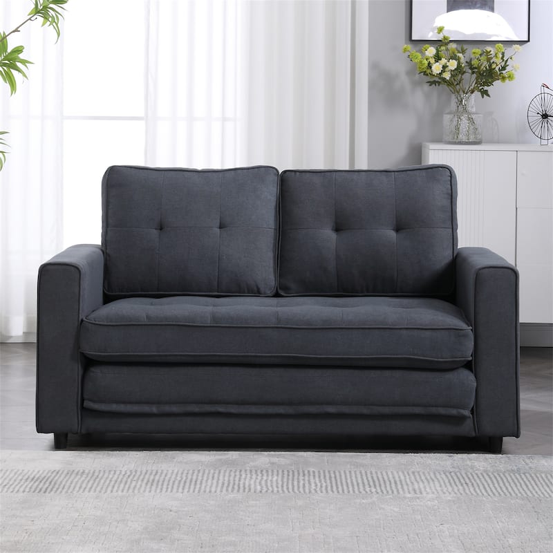 Upholstered Tufted Convertible Loveseat with Side Pockets