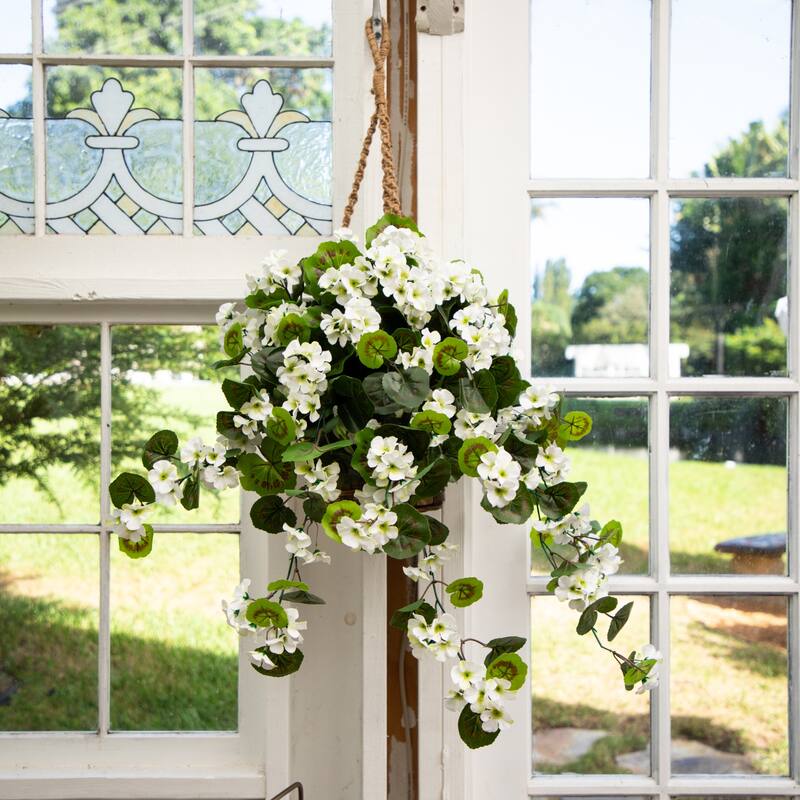 28-in UV Resistant Artificial Geranium in Hanging Basket
