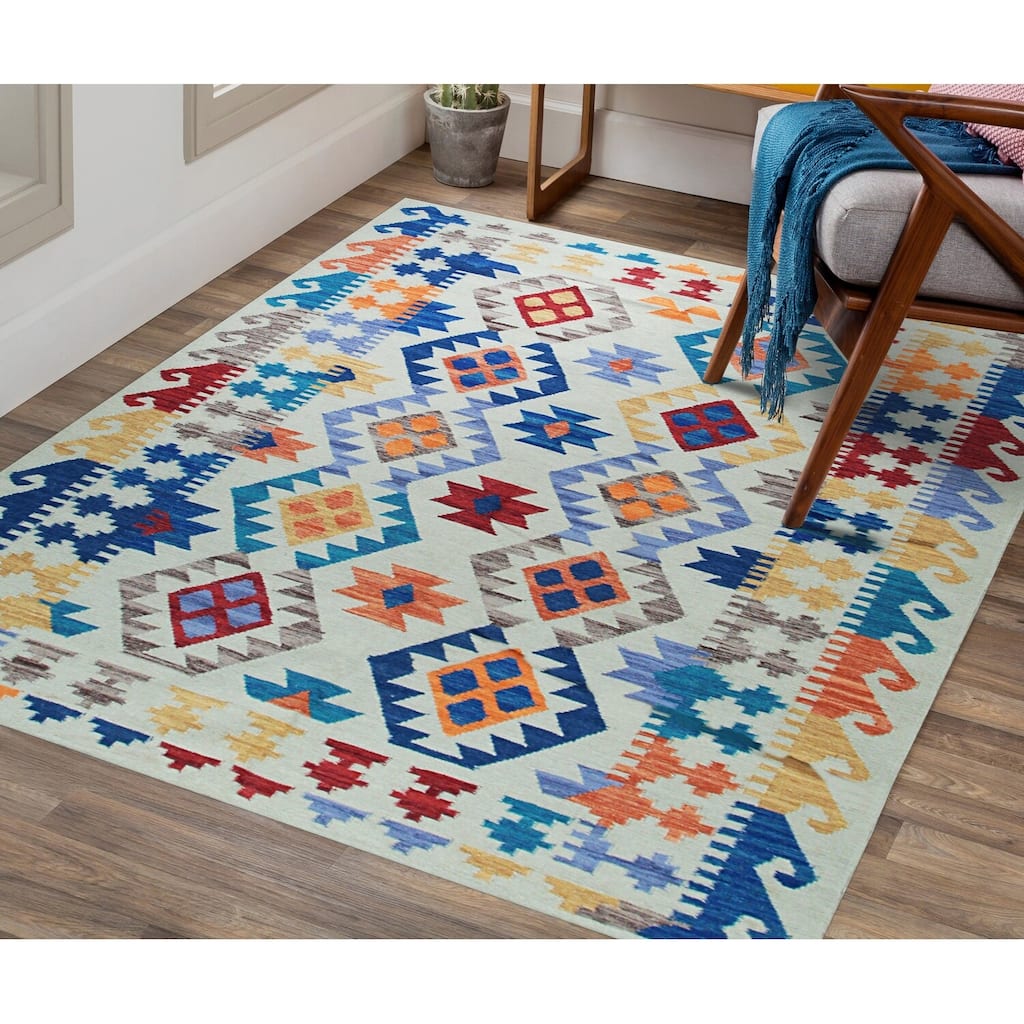 Multicolored Contemporary Geometric Flat Geometric Area Rug, Stylish Soft Texture for Modern Interiors - L