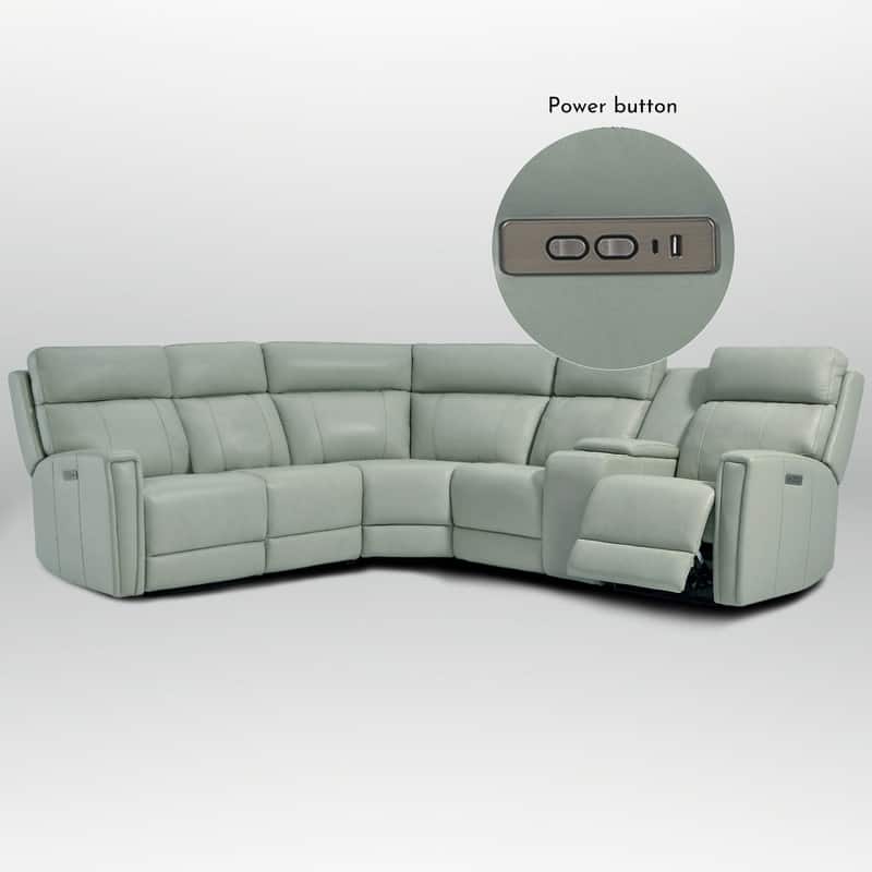 104" W Genuine Leather Power Recliner Sectional Sofa with Zero Gravity, Ajustable Headrest, USB Ports & Console