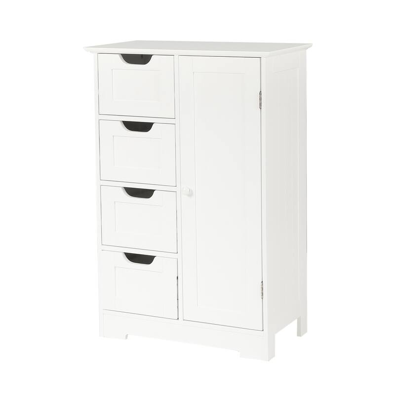 White Wood 4-Drawer 1-Door Bathroom Storage Cabinet - 32.68" H x 22.05" W x 11.81" D