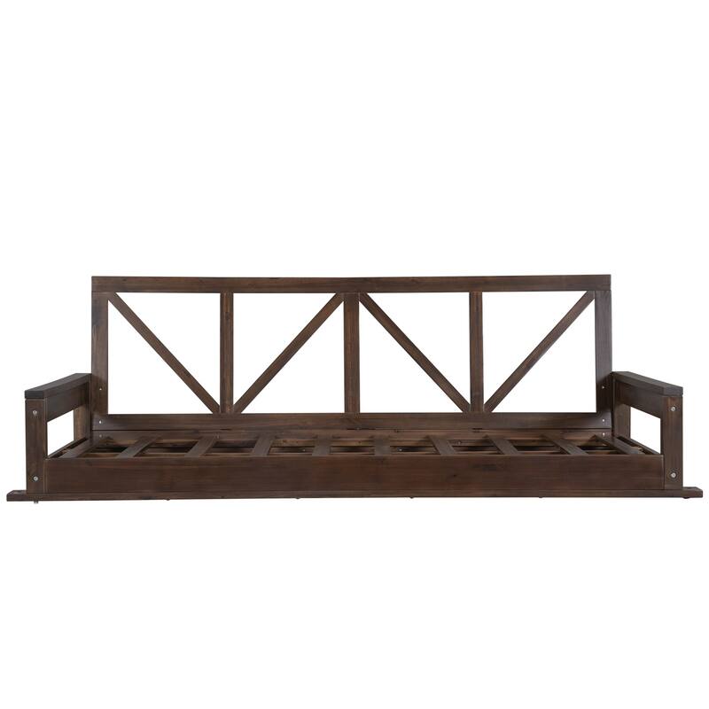 Acacia Wood Twin Size Patio Swing Bed Modern Porch Swing Hanging Bed Frame with 16.4ft Hemp Ropes