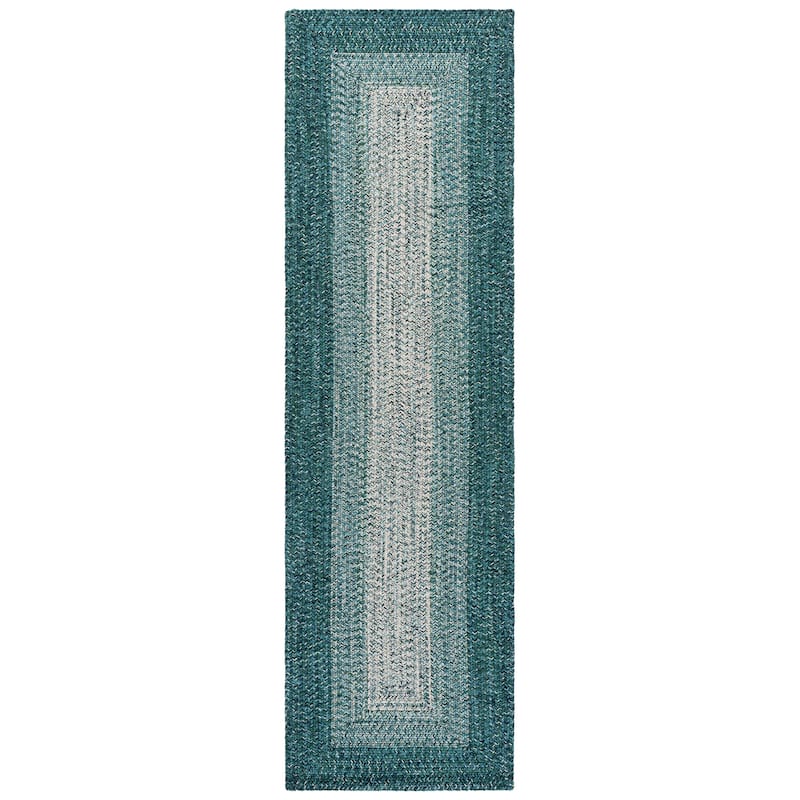 SAFAVIEH Handmade Braided Aubane Casual Rug - 2'3" x 8' Runner - Ivory/Turquoise
