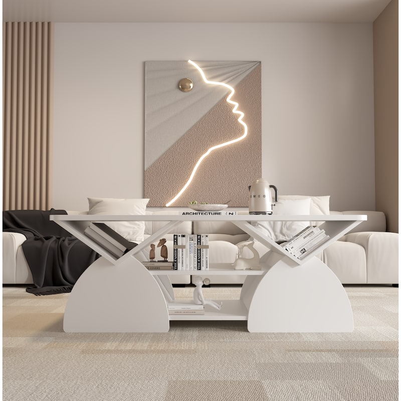 Rectangular Coffee Table for Living Room, Center Table with Storage, 47 Inch Space Saving Modern Coffee Table