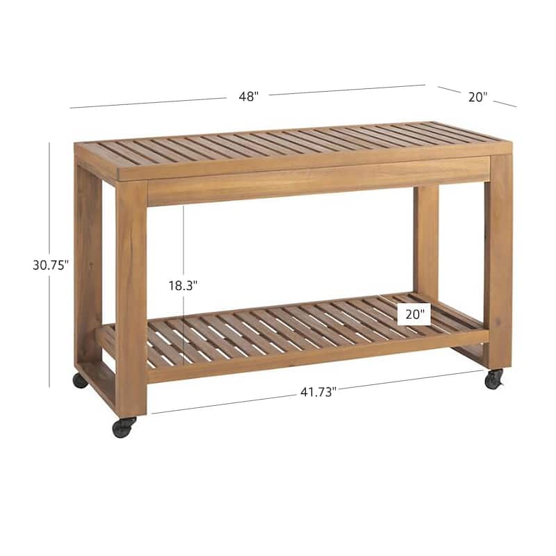 Clermont Outdoor Natural Teak Island with Wheels