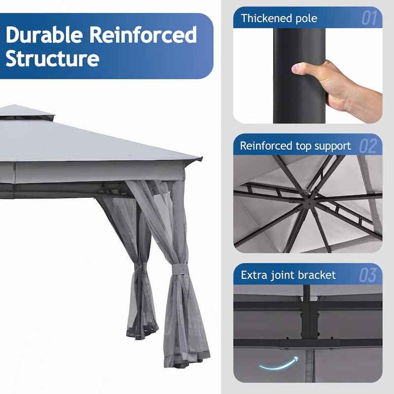 10x12 Outdoor Gazebo Tent with Double Roofs(Grey)