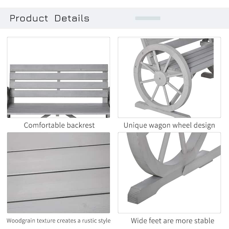 Outsunny Outdoor Patio Wagon Wheel Wooden Bench Chair