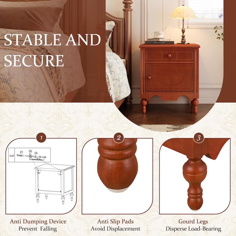 Christopher Knight Home - Marwood Carved Wood Nightstand with Soft-Close Slides and Gourd Legs