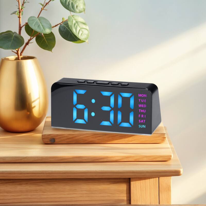 Digital Dual Alarm Clock with Night Light, Day of Week, Temperature, Dimmable, Snooze,12/24H for Bedroom 6.3 x 2.6 x 1.6 inch - Black Pink