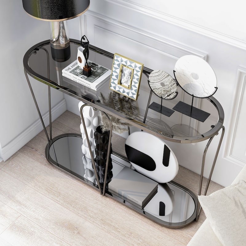 Gables Glam 48-inch Glass Top 1-Shelf Sofa Table by Furniture of America