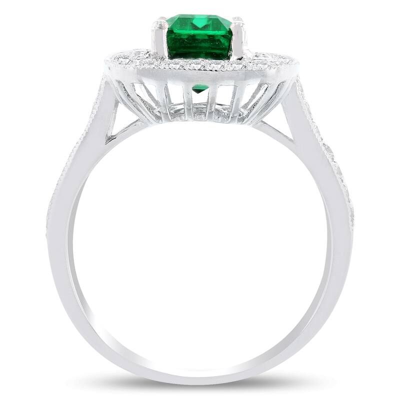 Auriya Platinum Vintage 3ct Emerald-Cut Emerald and 3/4ct TDW Diamond Halo Engagement Ring