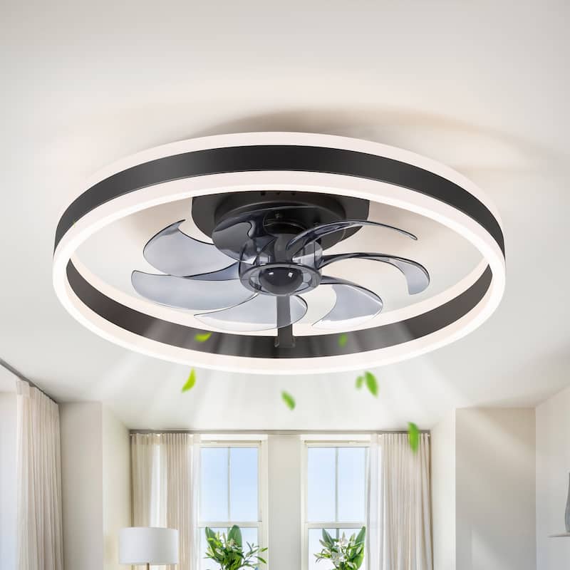 20"/23" Low Profile Dimmable Smart Ceiling Fan with Lights and Remote(6/7 ABS Blades) - 20 Inch Diameter - Black-Flush Mount