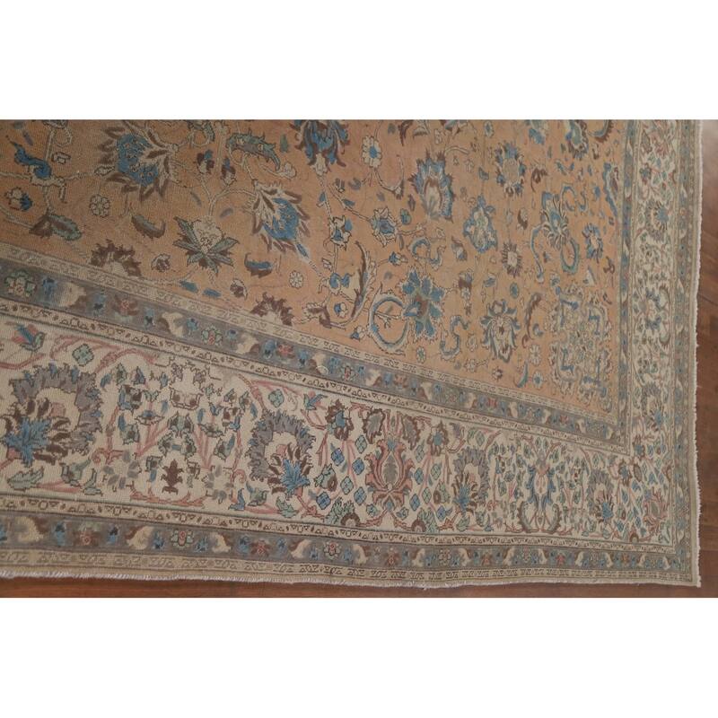 Hand Knotted Oriental 100% Wool Carpet Traditional All-Over Coral Tabriz Area Rug - 12' 6'' X 9' 7''