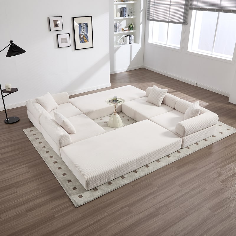 HOMEFUN Corduroy Upholstered Convertible Folding Sofa Bed with Fixed Frame and Pillow Back Handrail - Beige