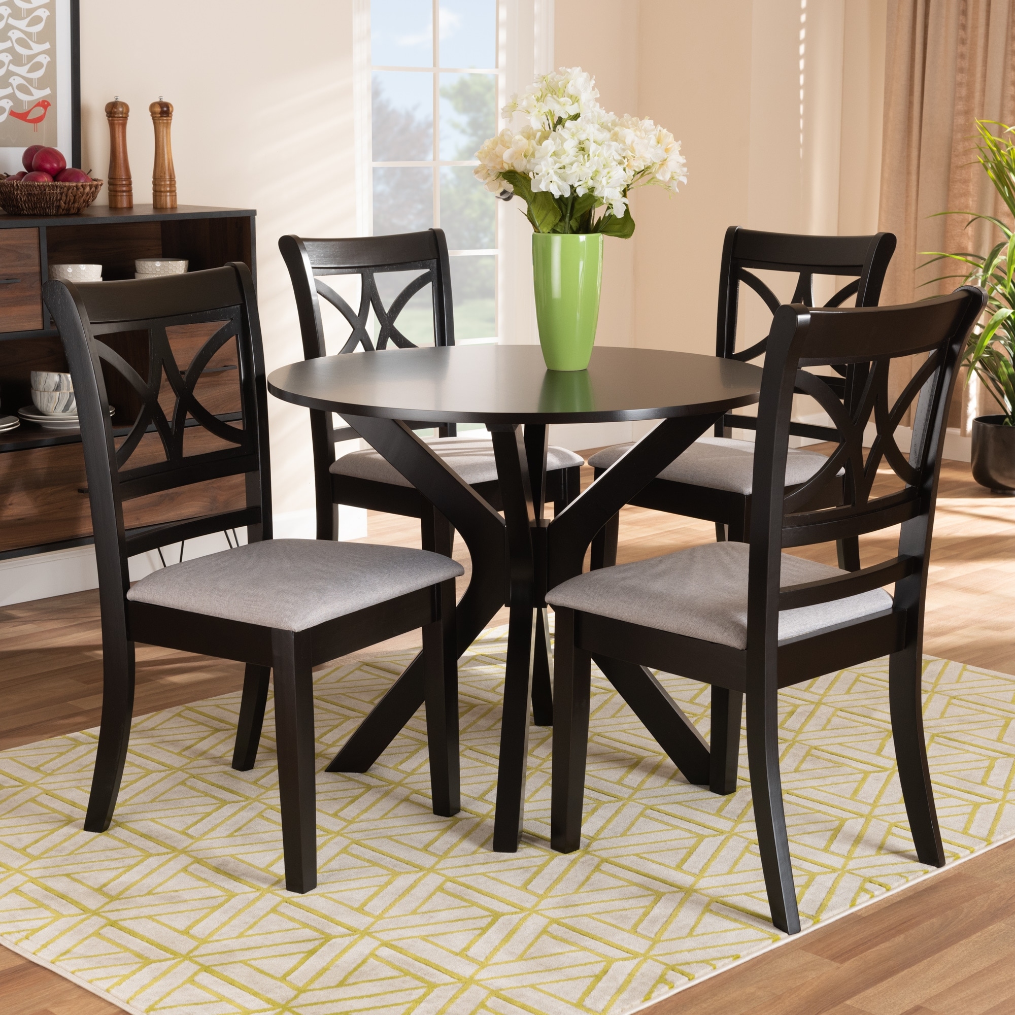 Julia 5-Piece Dining Set - Compact Mid-Century Modern Round Table and Chair Set for Dining Room, Kitchen, Apartment