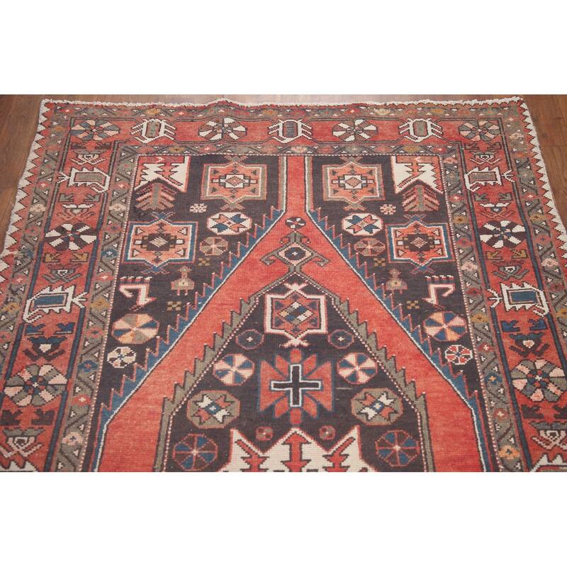 Hand Knotted Oriental 100% Wool Carpet Traditional Tribal Greys & Charcoal Hamedan Area Rug - 7' 1'' X 4' 2''