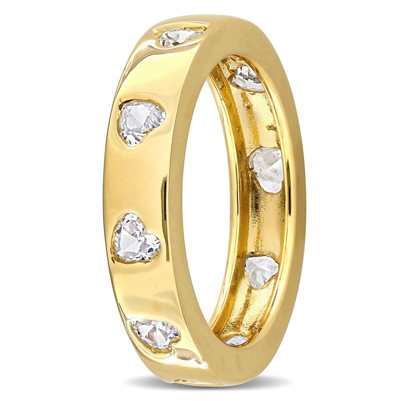 Miadora 1 1/2ct TGW Created White Sapphire Heart Eternity Ring in Yellow Plated Sterling Silver
