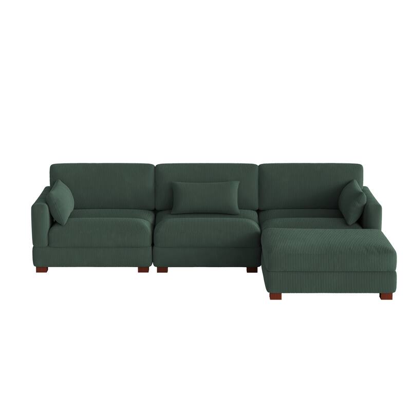 Corduroy Modular Sectional Sofa with Ottoman and Pillows