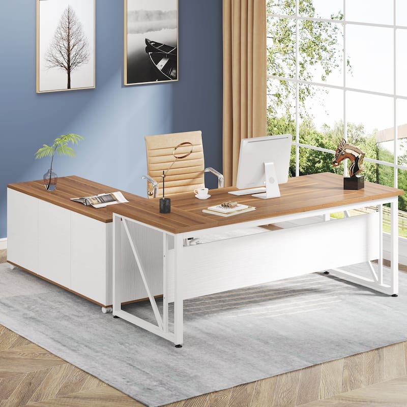 63" L-Shaped Computer Desk with 47 inches Lateral File Cabinet, Executive Desk Home Office Furniture Desk Set