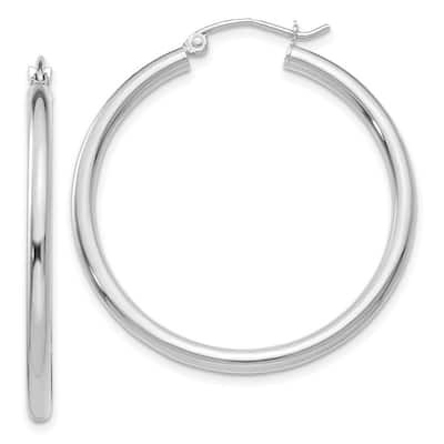 Curata 10k White Gold Polished 2.5mm Solid Round Hoop Earrings - 15mm 20mm 25mm 30mm 35mm 40mm