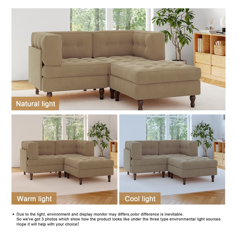 Corduroy Upholstered Modular Corner Sectional Sofa with Reversible Ottoman