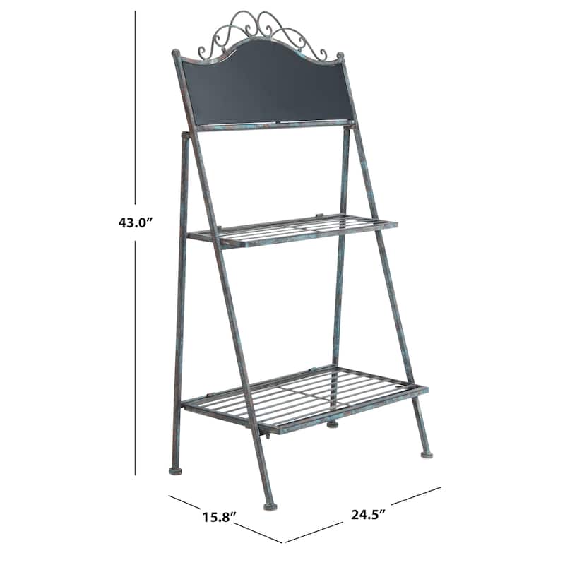 SAFAVIEH Outdoor Nyah Victorian Iron 2-Tier Plant Stand. - 24.5" W x 15.8" L x 43" H - 25Wx16Dx43H
