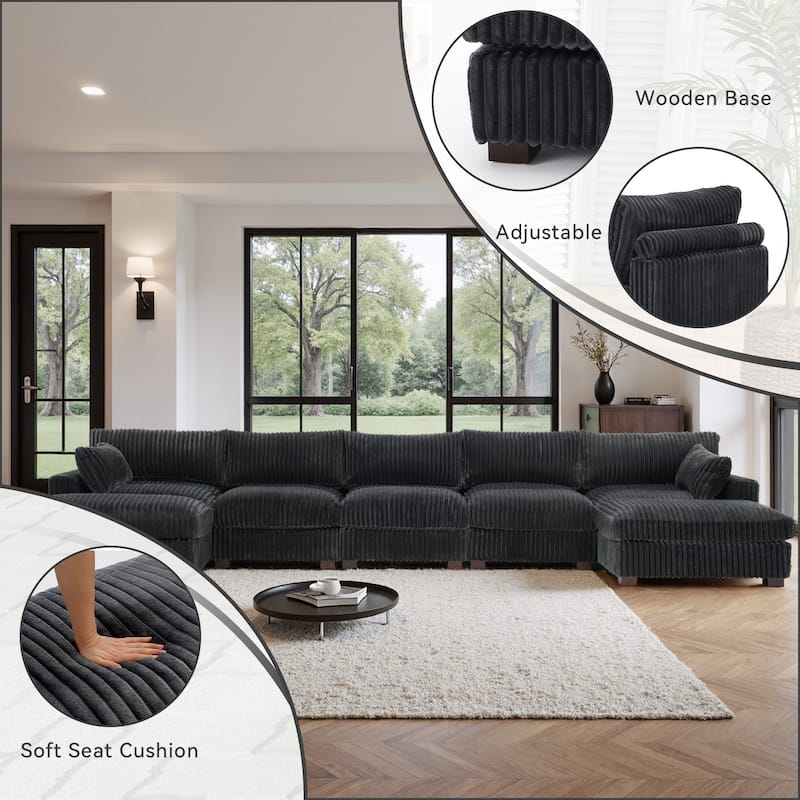 Plush Cotton Flannel Modular Sectional Sofa with 2 Ottomans