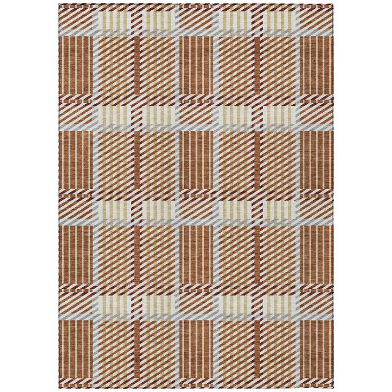 HomeRoots Plaid Transitional Rectangle Outdoor Rug