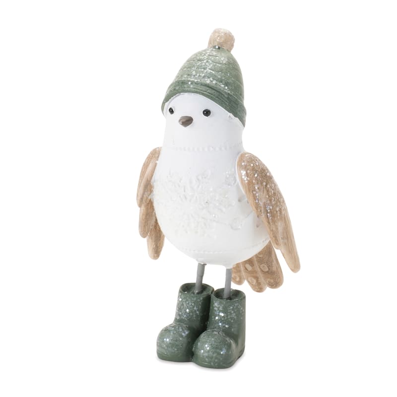 White and Beige Resin Bird Figurines Set of 6 with Glitter Finish for Seasonal Home Decor - 3”L x 2.5”W x 4.5”H