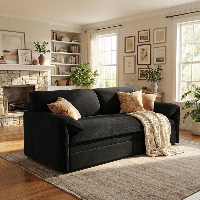 Homy Casa 66" Queen Pull-Out Sofa Bed with Storage, Velvet Loveseat