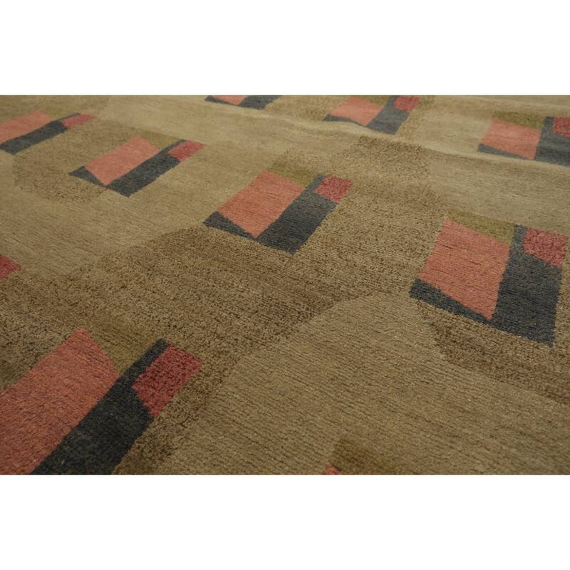 7'11''x10 Tibetano Hand Knotted Wool Moss Modern & Contemporary Designer Rug - 7' 11'' x 10'
