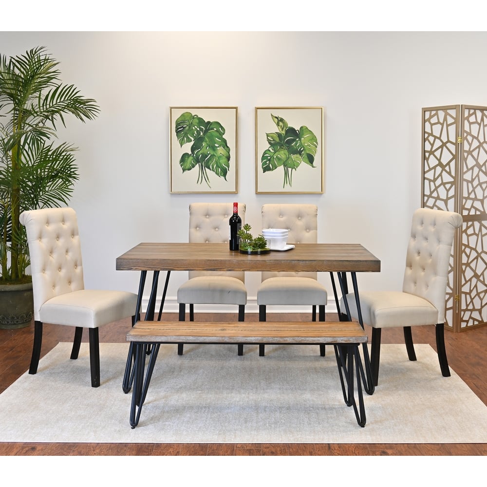 6-Piece Modern Dining Set with Hairpin Table & Tufted Chairs