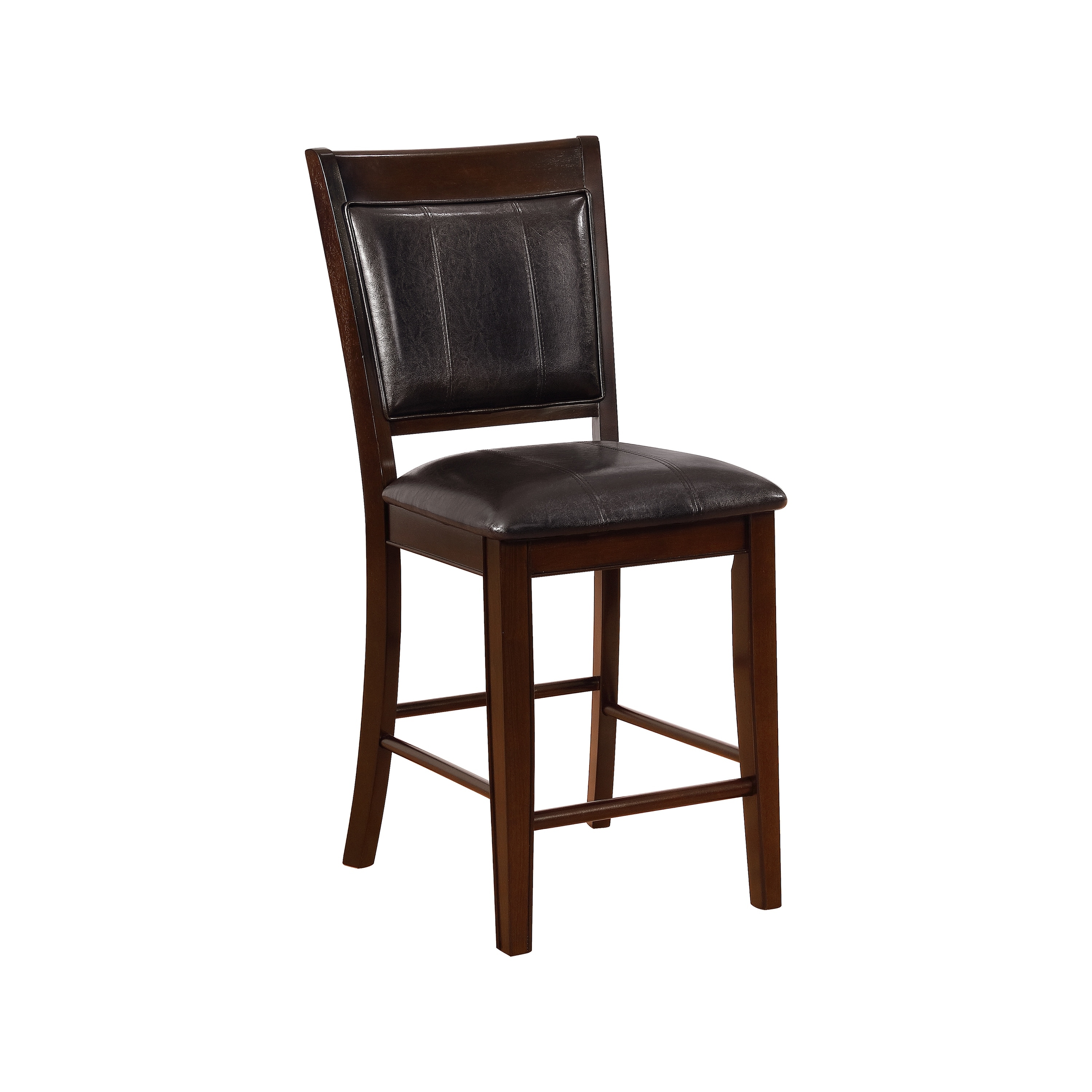 2-Piece Farmhouse Counter Stool Set - Espresso PU with Footrest & Upholstered Back