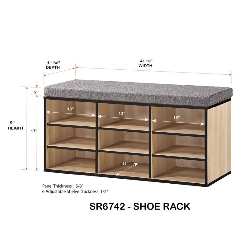 Apollo 9-Cube Wood Shoe Storage Bench with Cushion Seat